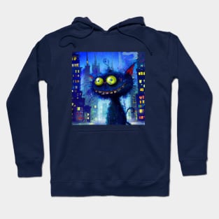 Coffee Drinking Blue Cat Stays Up All Night in the City Hoodie